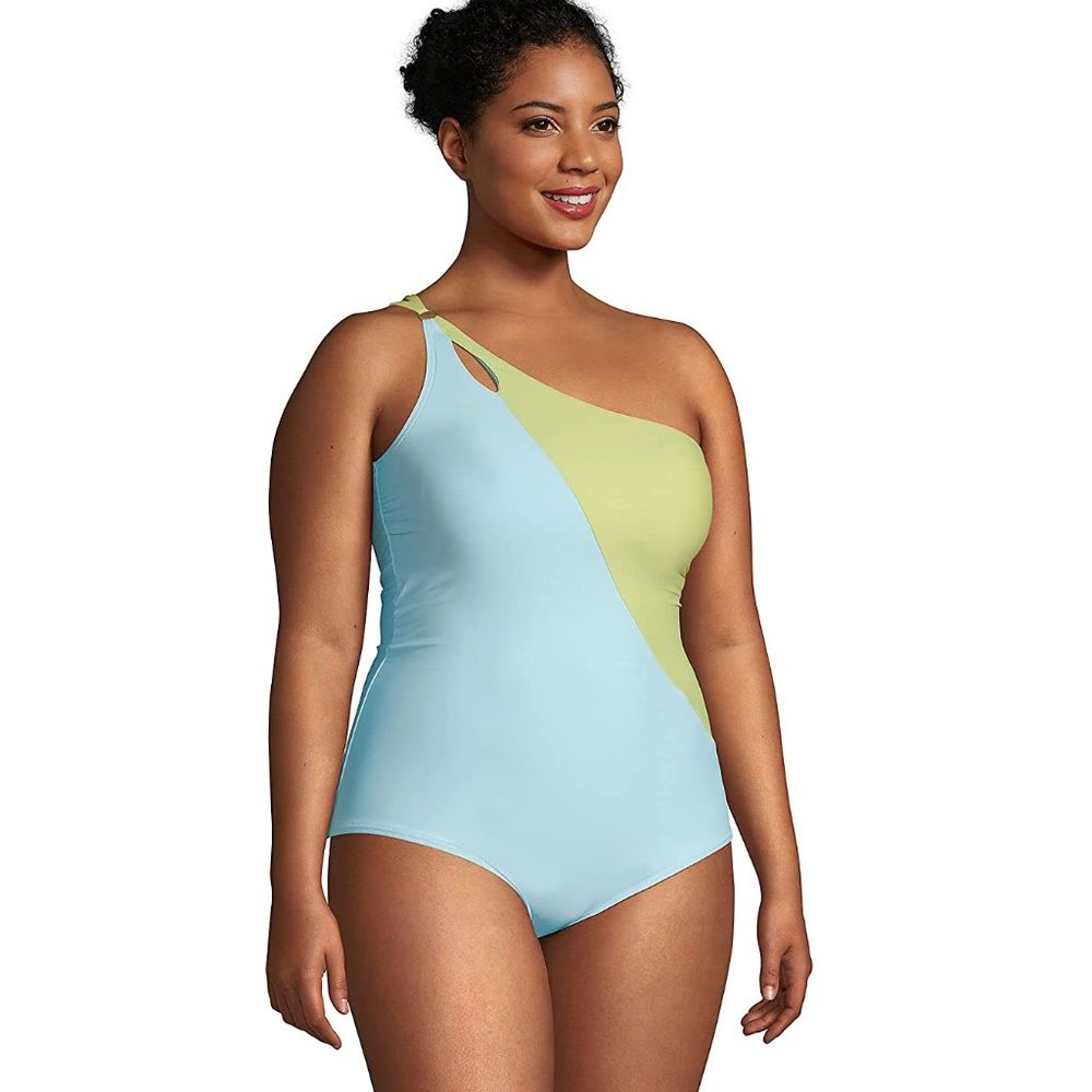 NWT Lands' End Women's Tummy Control One Shoulder Swimsuit Size 4 $100 5B432